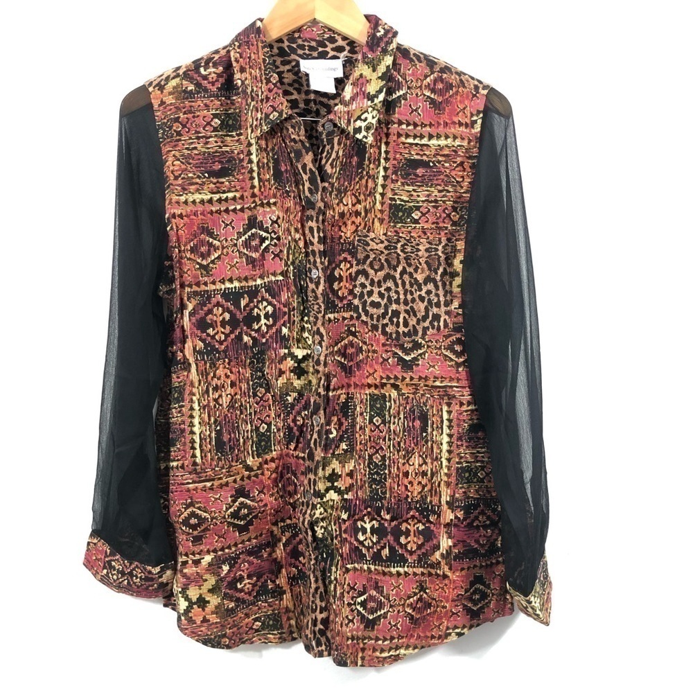 Soft Surroundings Brown Animal Print Blouse S